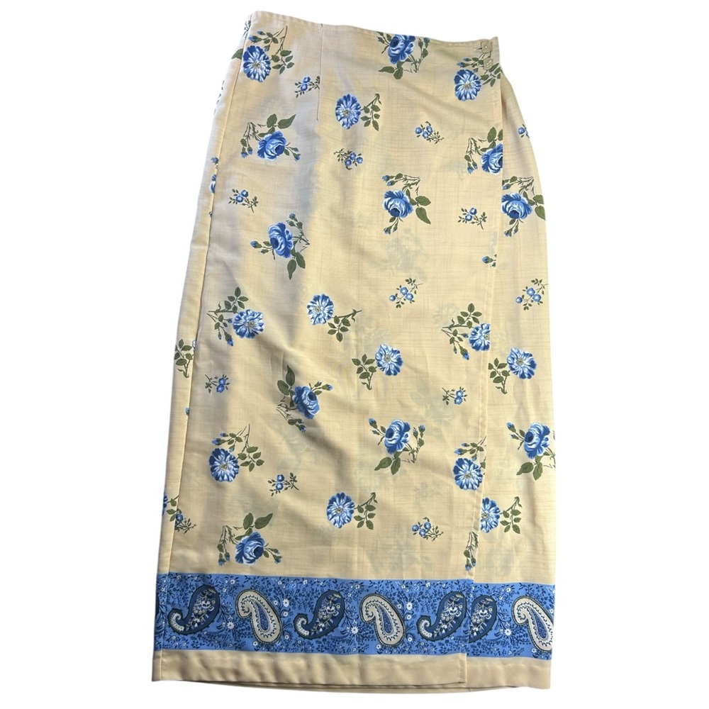 Vintage Sag Harbor Women’s Skirt Size 6P button front Floral A-line Cream Yellow